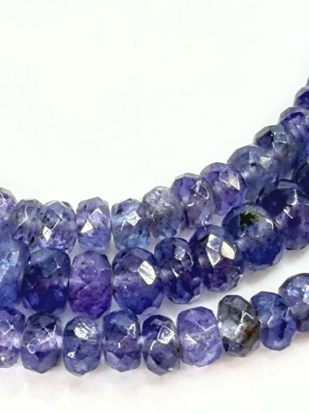Natural Tanzanite Faceted Bead Necklace 18K White Gold 16.5